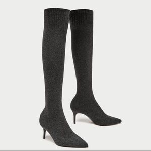 Zara Charcoal Gray Knee High Sock Boots Size 6.5